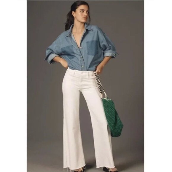 MOTHER Lil Roller Fray High Rise Flared White Jeans Size 26 NWOT